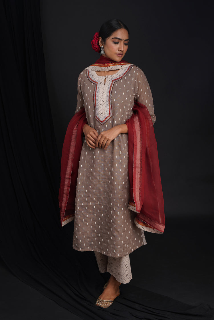 Rozana Chiffon Dupatta Wine Cream (6815926353967)