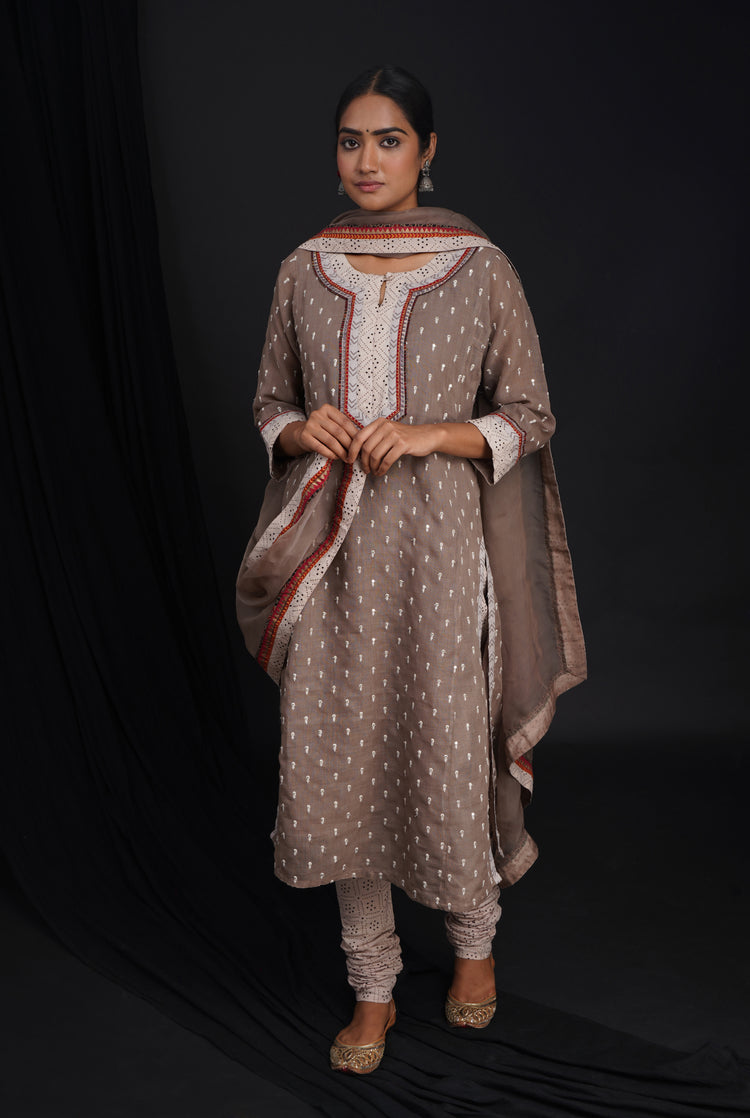 Rozana Chiffon Dupatta Grey Cream (6815926747183)