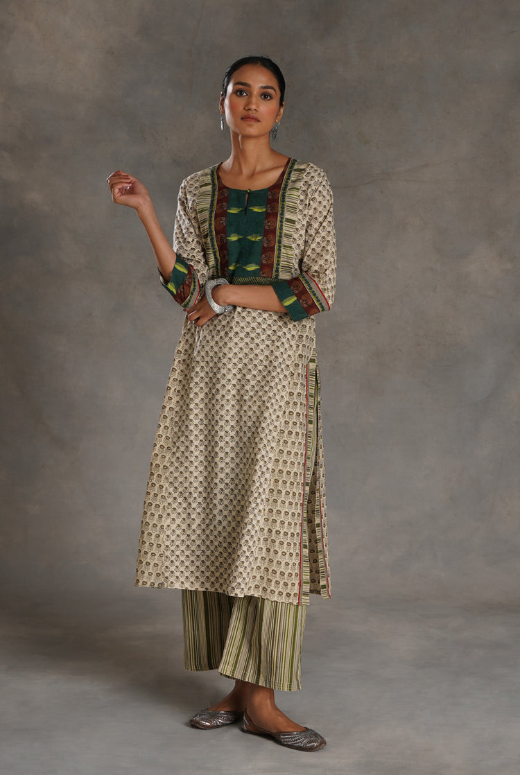 Yoke Kurta Cream Green (7019874549807)