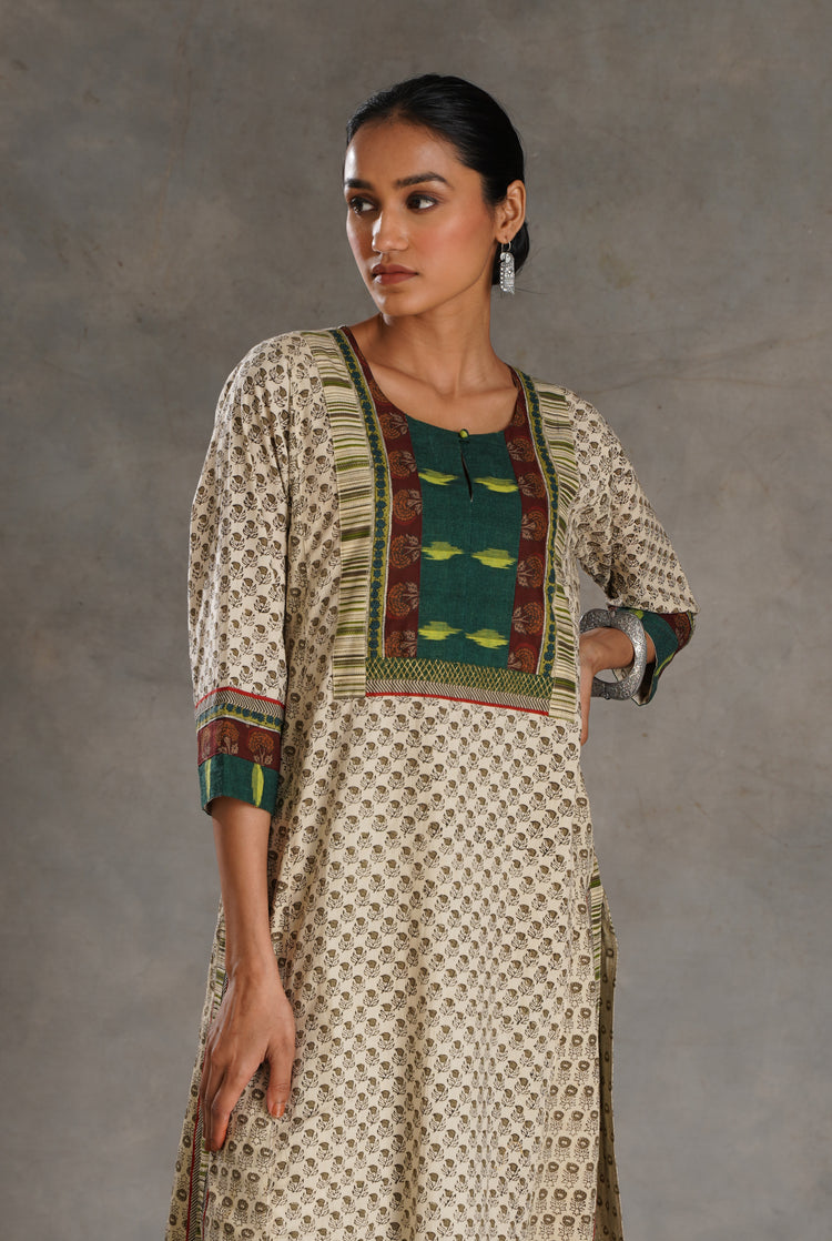 Yoke Kurta Cream Green (7019874549807)