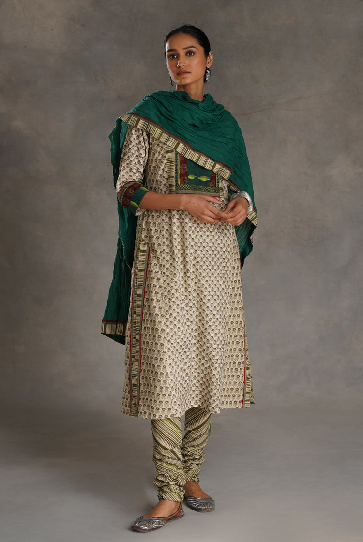 Yoke Kurta Cream Green (7019874549807)