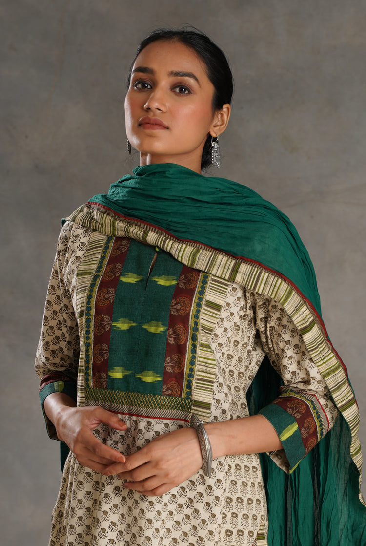 Yoke Kurta Cream Green (7019874549807)