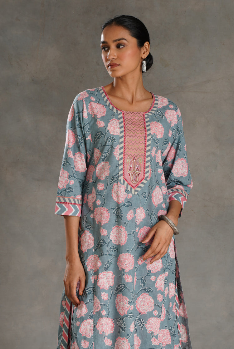 Rozana Kurta Grey Pink Peach (7019873992751)