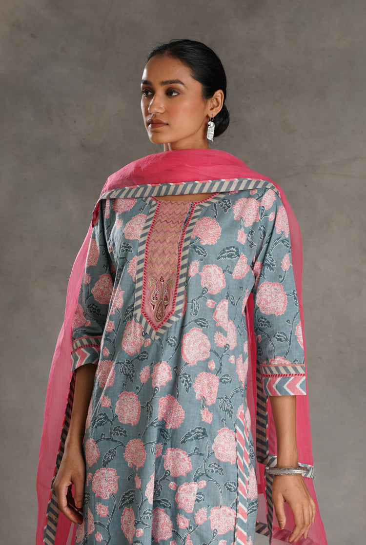 Rozana Kurta Grey Pink Peach (7019873992751)
