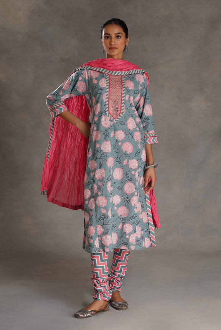 Rozana Kurta Grey Pink Peach (7019873992751)