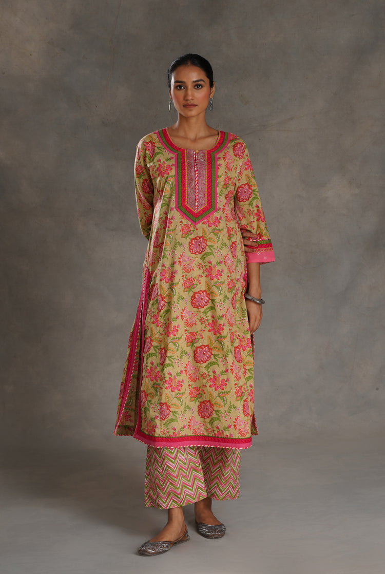 Anu Kurta Pista Green Peach Pink (7019872714799)