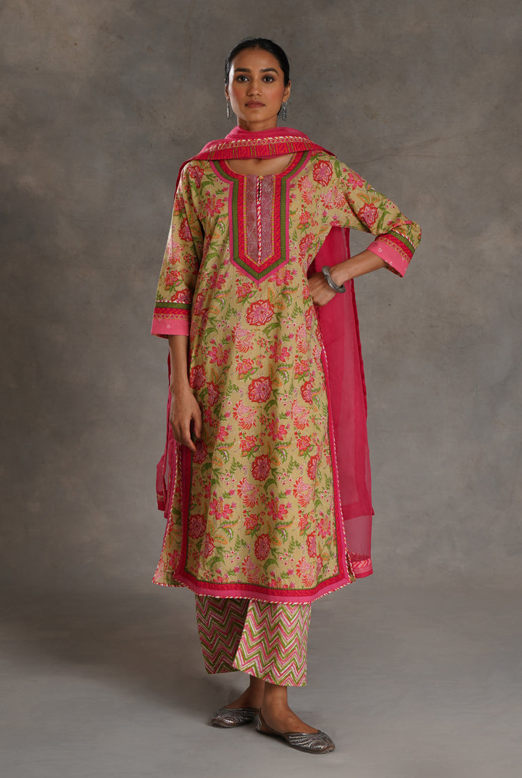 Anu Kurta Pista Green Peach Pink (7019872714799)