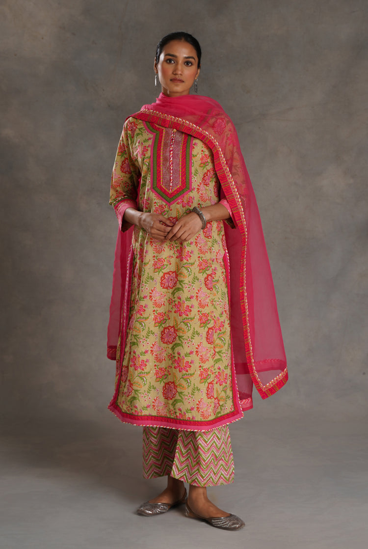 Anu Kurta Pista Green Peach Pink (7019872714799)