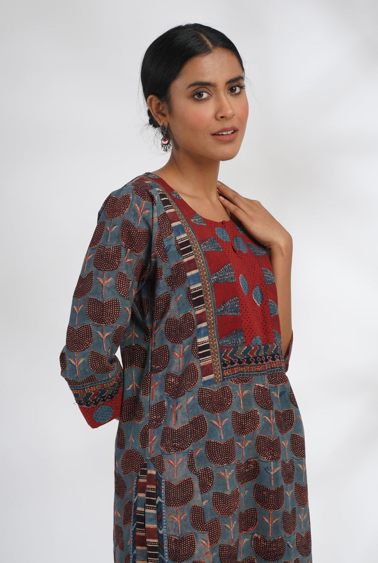 Yoke Kurta Steel Grey Maroon (7047222198319)