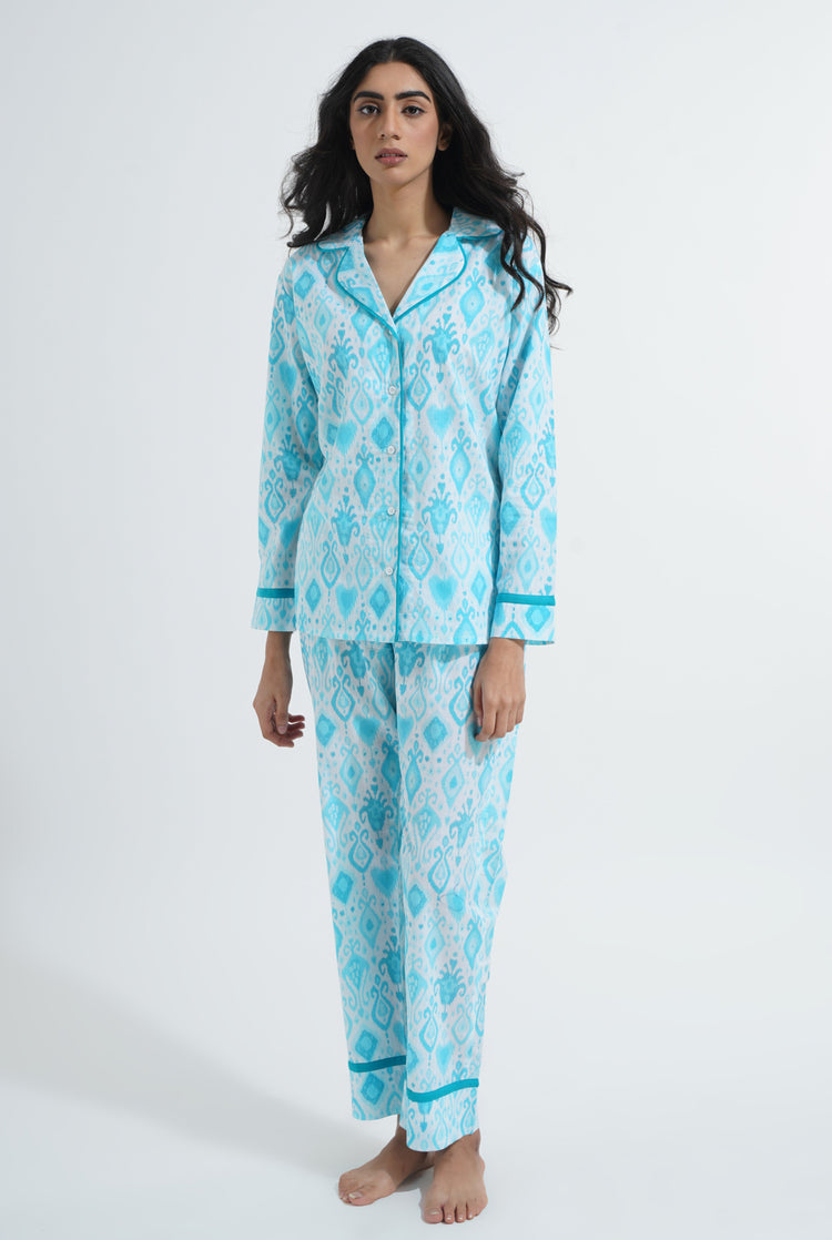 Rhea Night Suit Sky Blue and White (8053957689643)