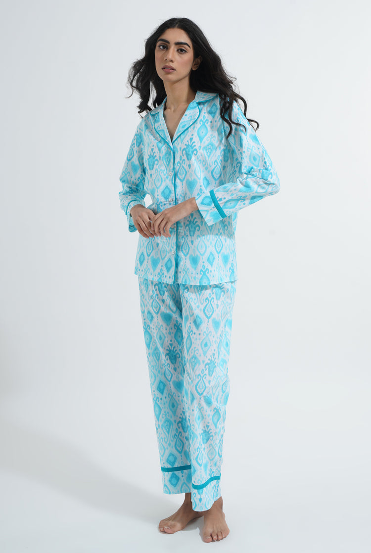 Rhea Night Suit Sky Blue and White (8053957689643)