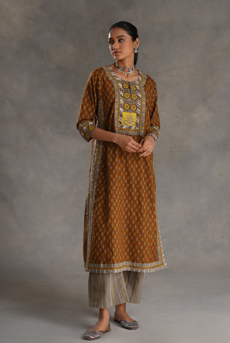Anu Kurta Mud Brown Yellow Grey (7019799248943)