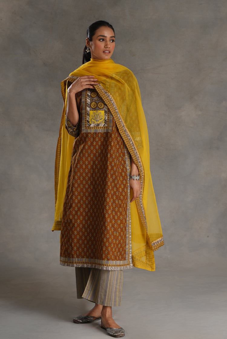 Anu Kurta Mud Brown Yellow Grey (7019799248943)