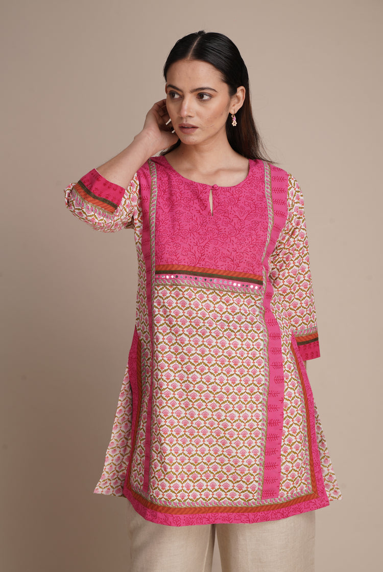 Afreen Kurti White Pink (8163159212331)