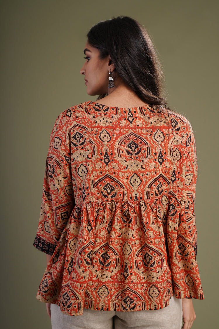 Orange Black Yoke Kurti (931324133423)