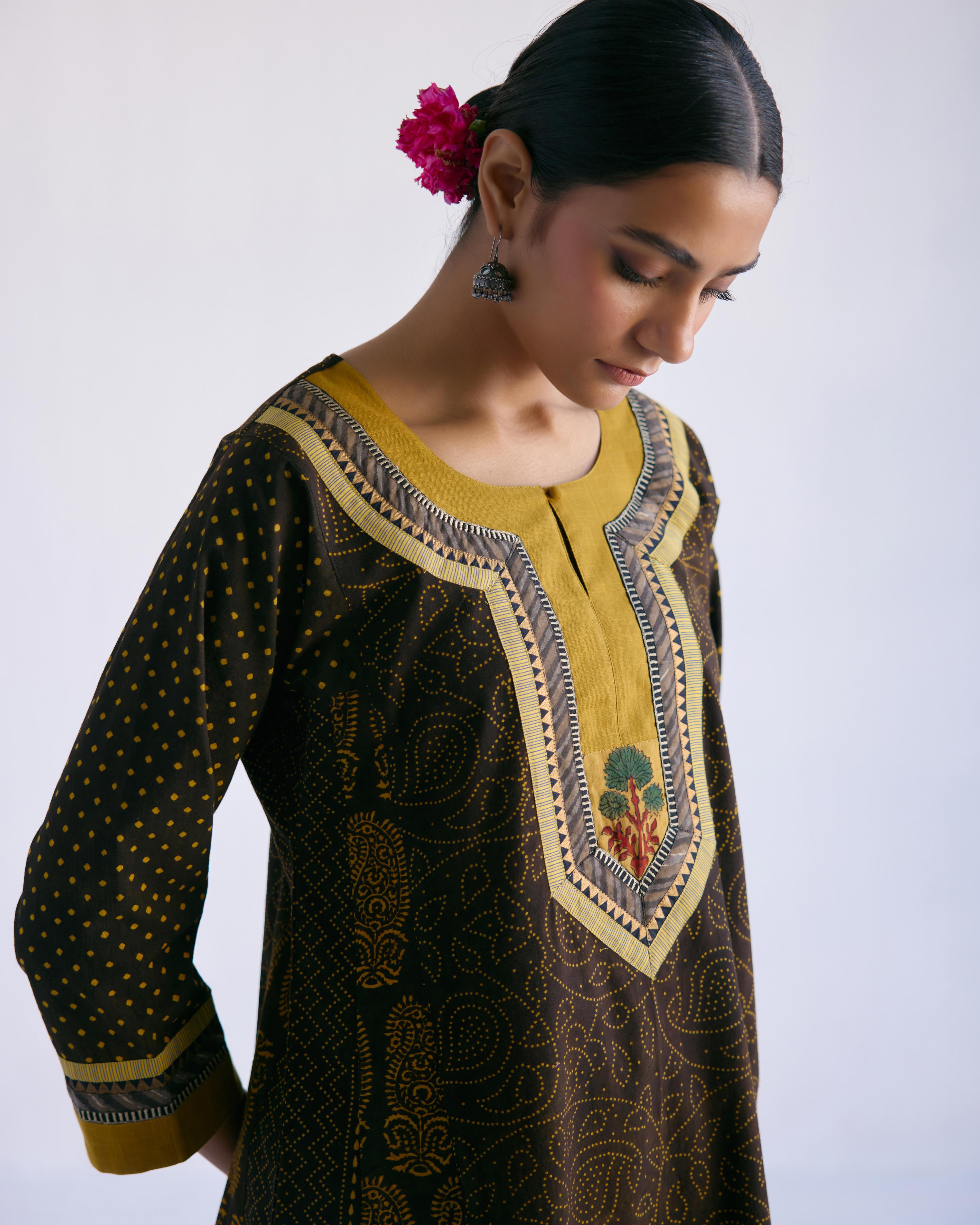 Choga Kurta Black Mustard (9143126786347)