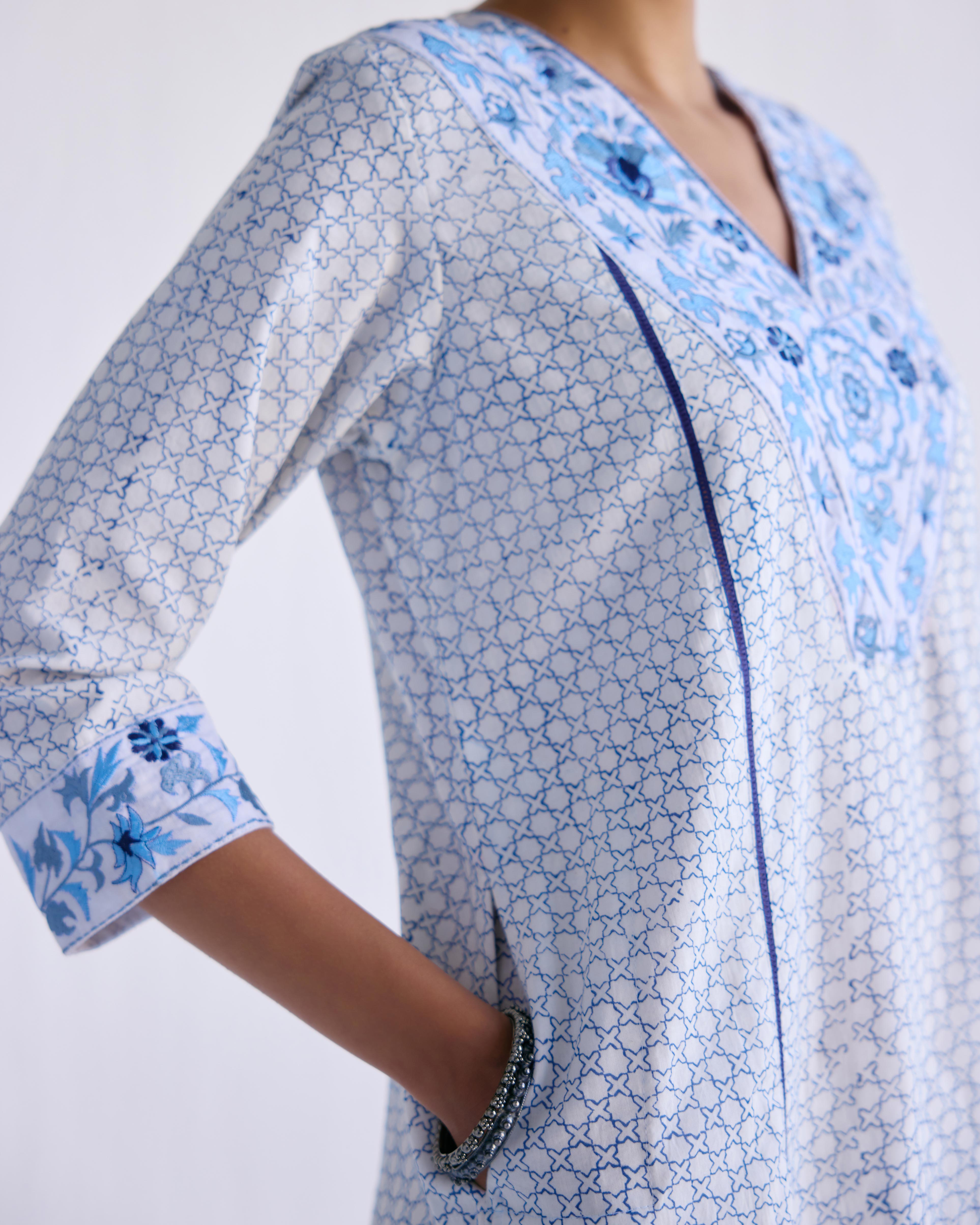 Daisy Kurta White Blue (9143613456683)