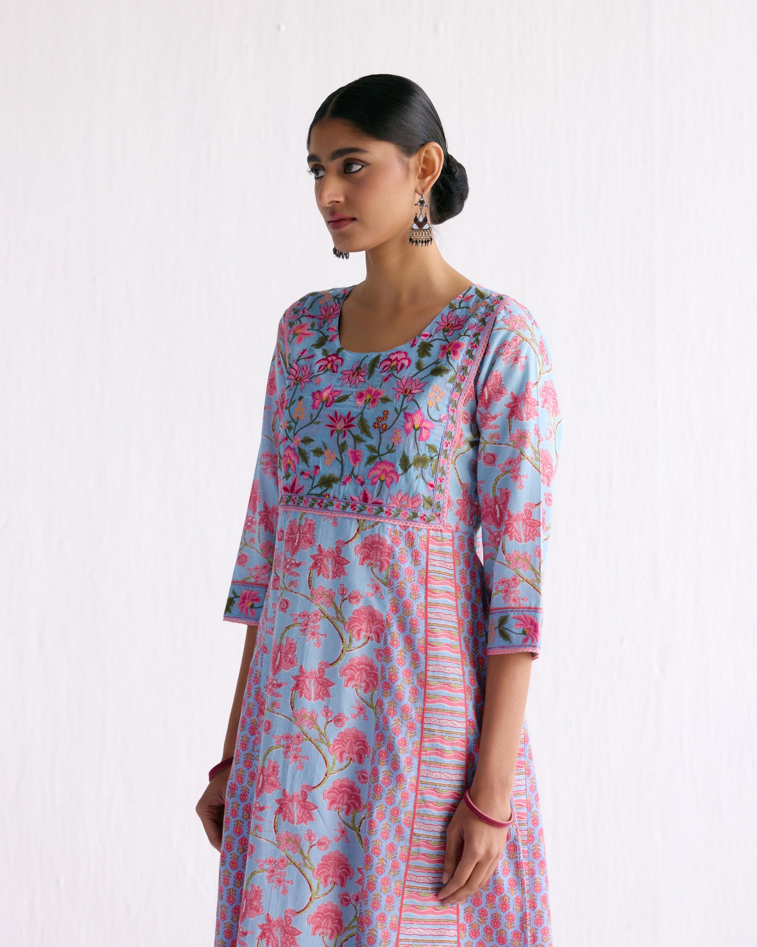 Tropical Kurta  Light Blue Pink (9143639408939)