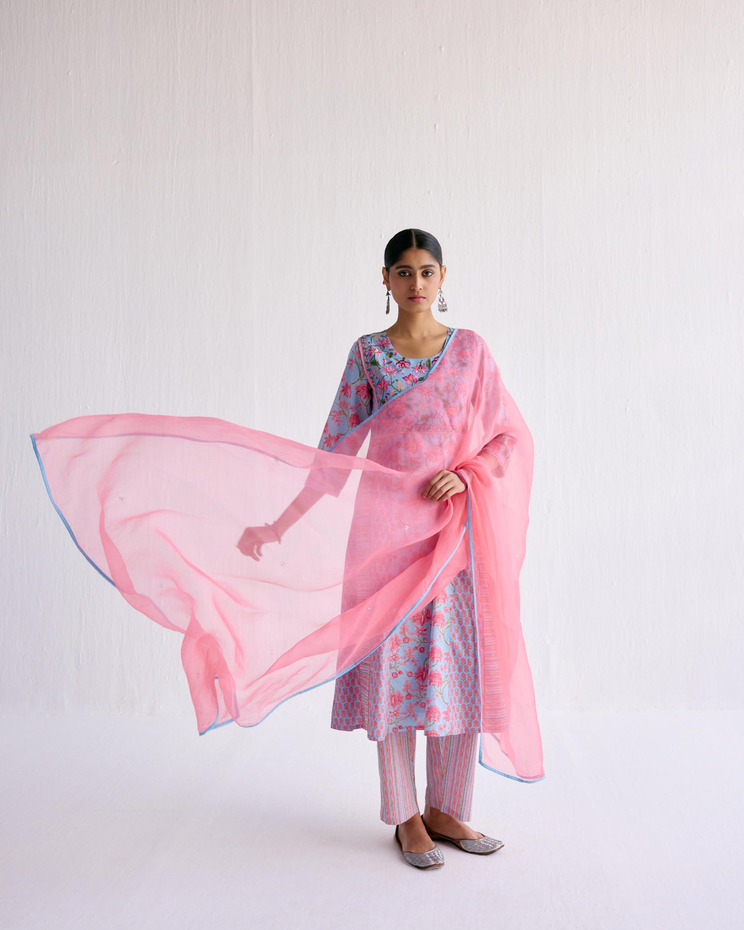 Tropical Dupatta Light Pink (9143653368107)