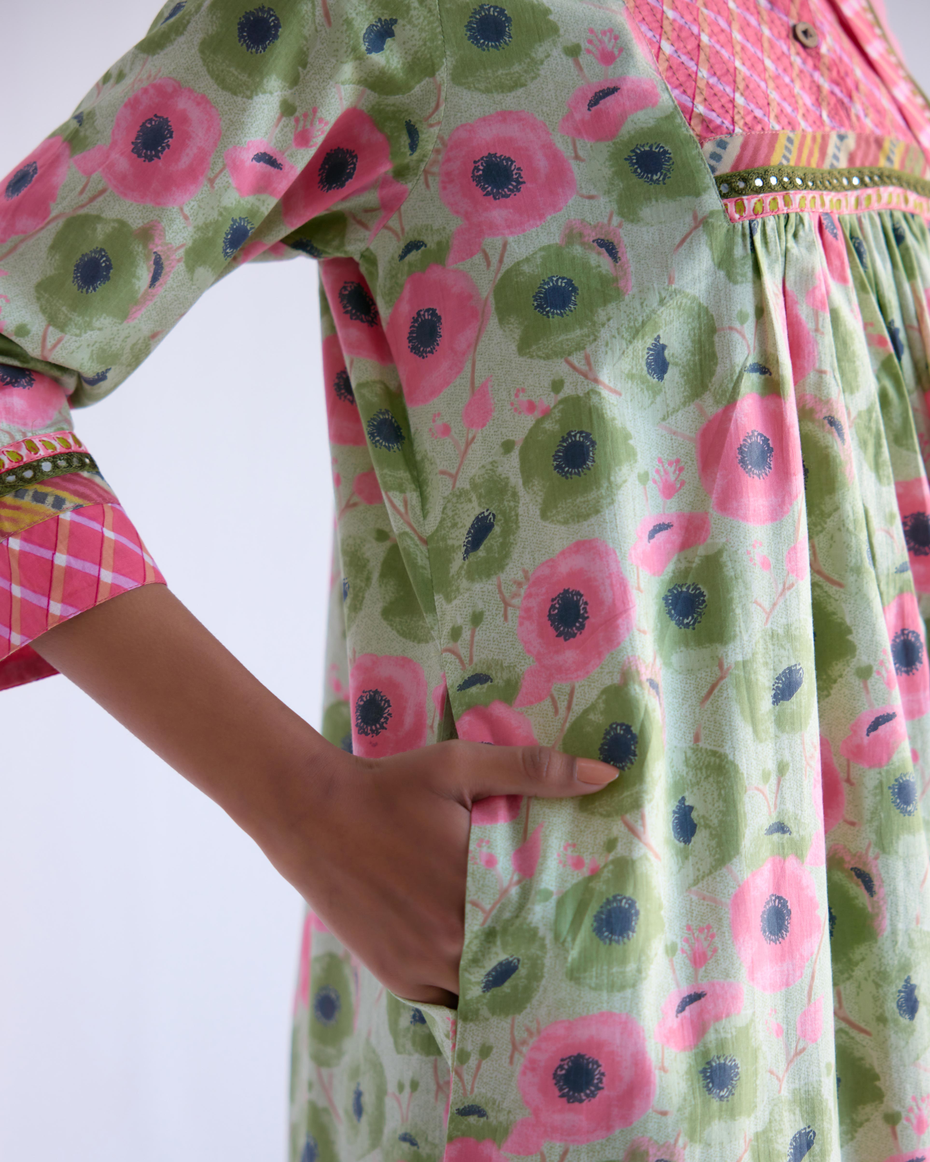 Banjara Collar Yoke Kurta Sage Peach (9143218143531)