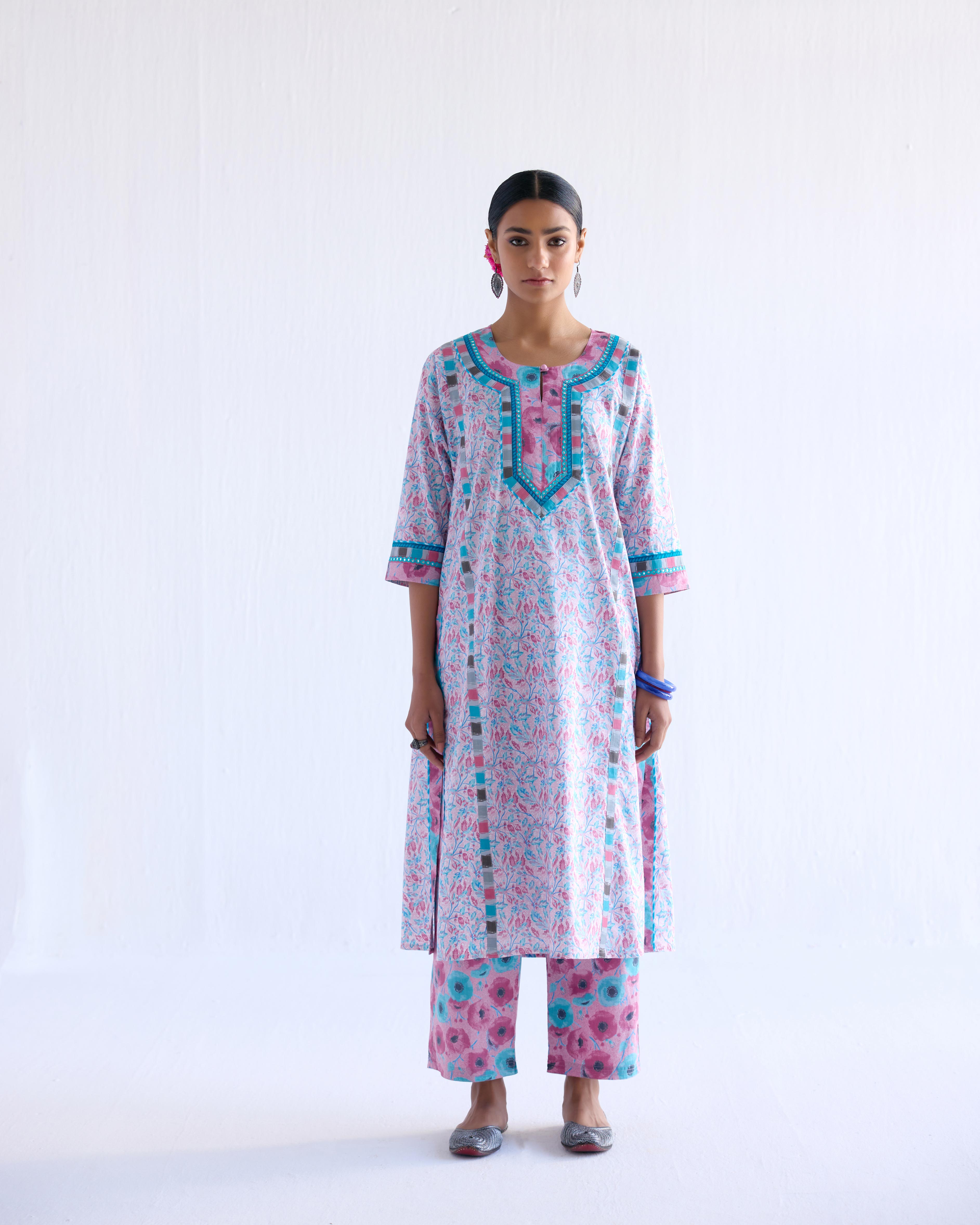 Rozana Kurta Mauve Turquoise (9143200612651)