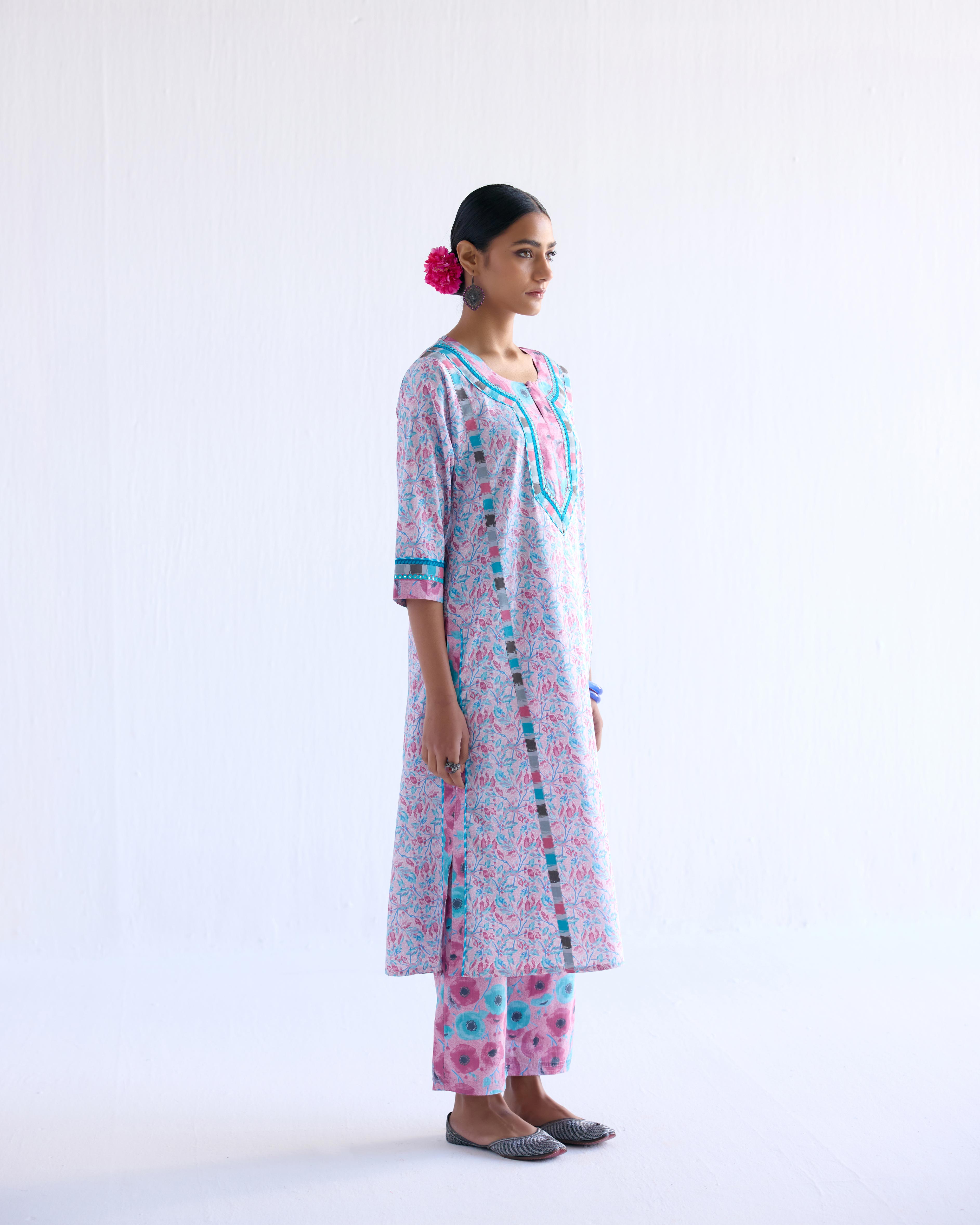 Rozana Kurta Mauve Turquoise (9143200612651)