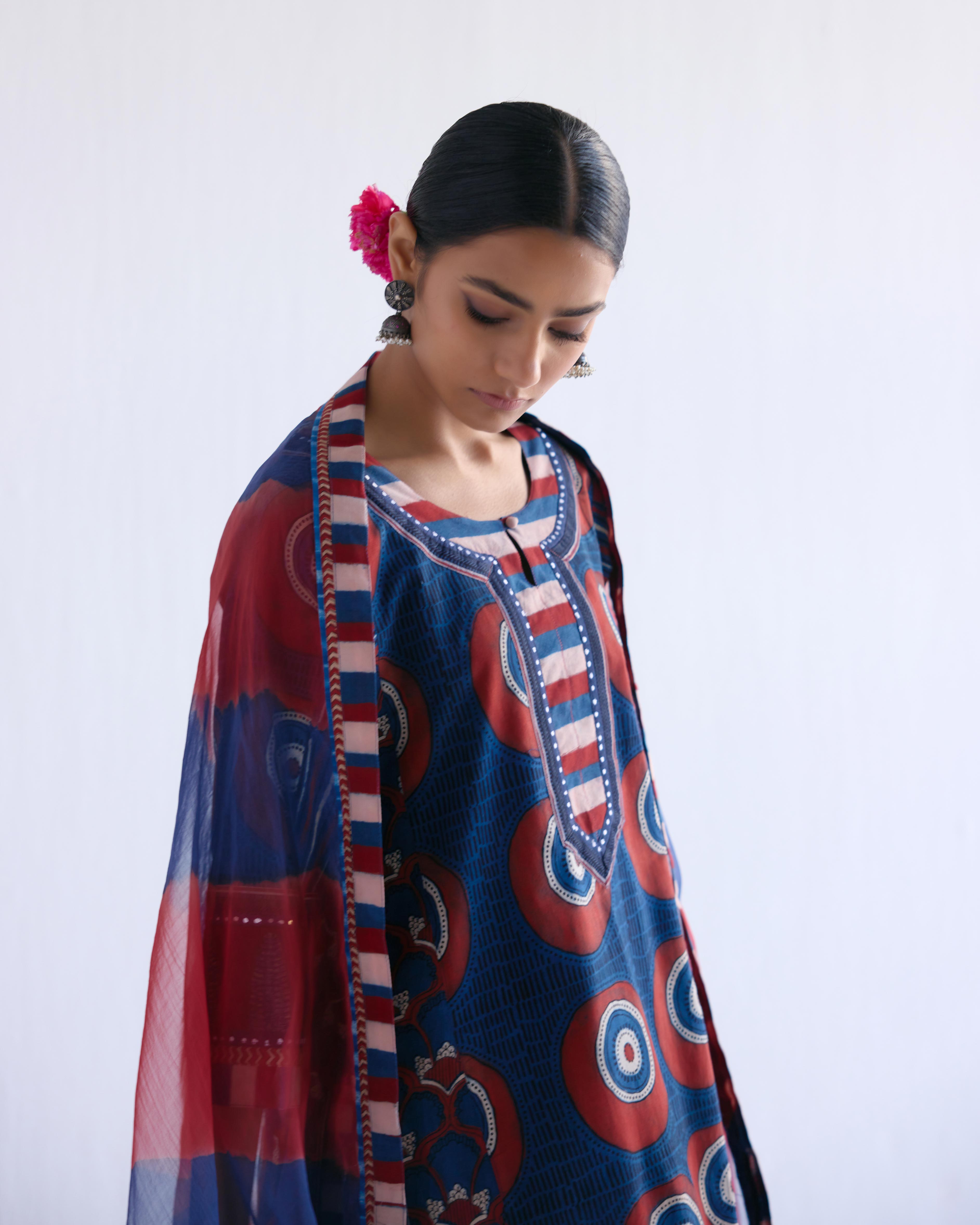 Rozana Chiffon Dupatta Maroon Indigo (9143051419947)