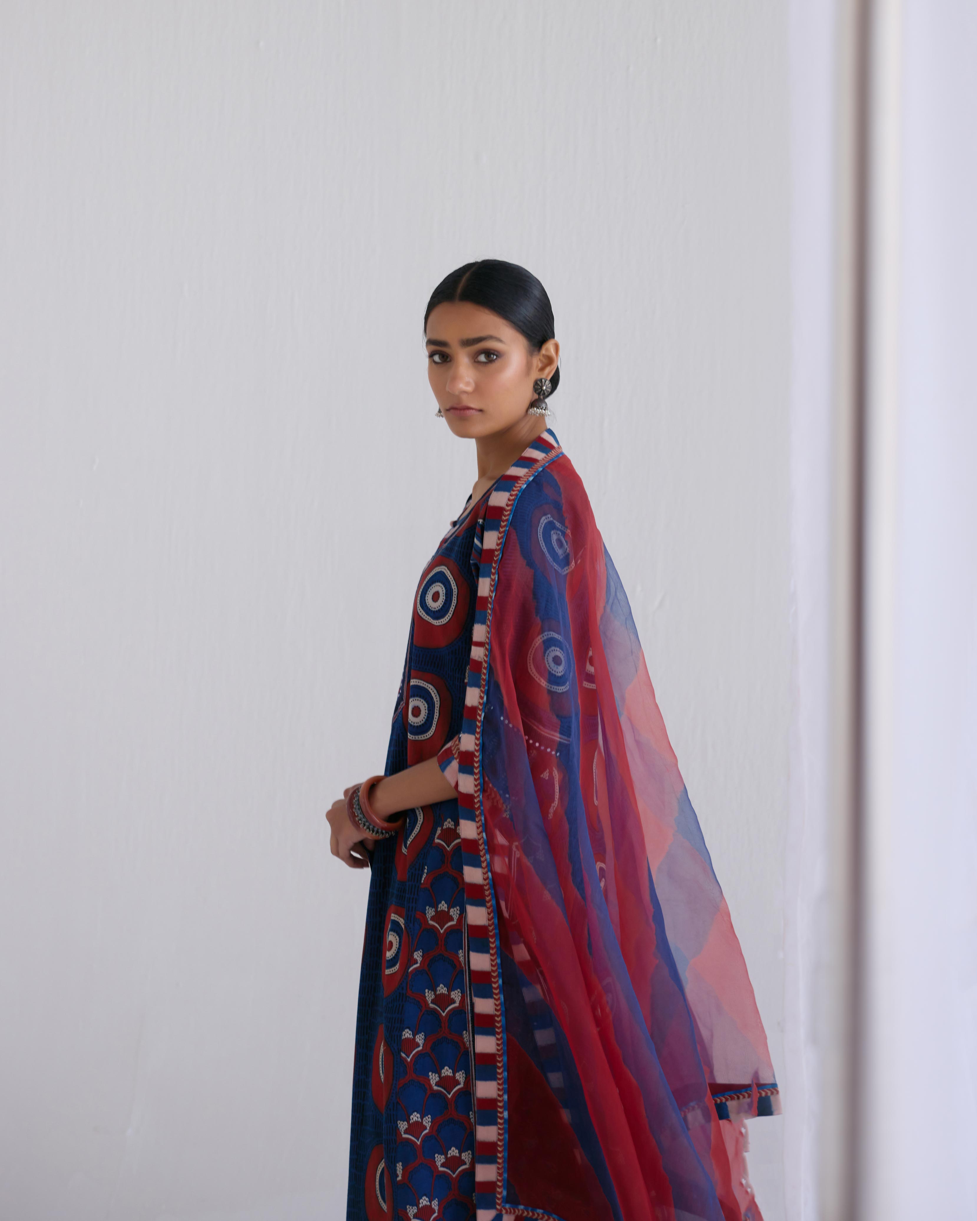 Rozana Chiffon Dupatta Maroon Indigo (9143051419947)