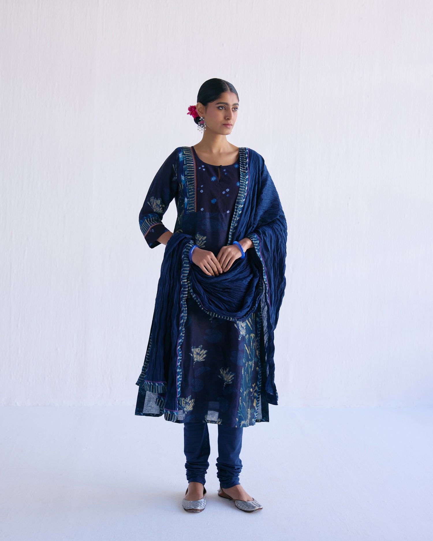 Rozana Cotton Crinkled Dupatta  Indigo (9098546577707)