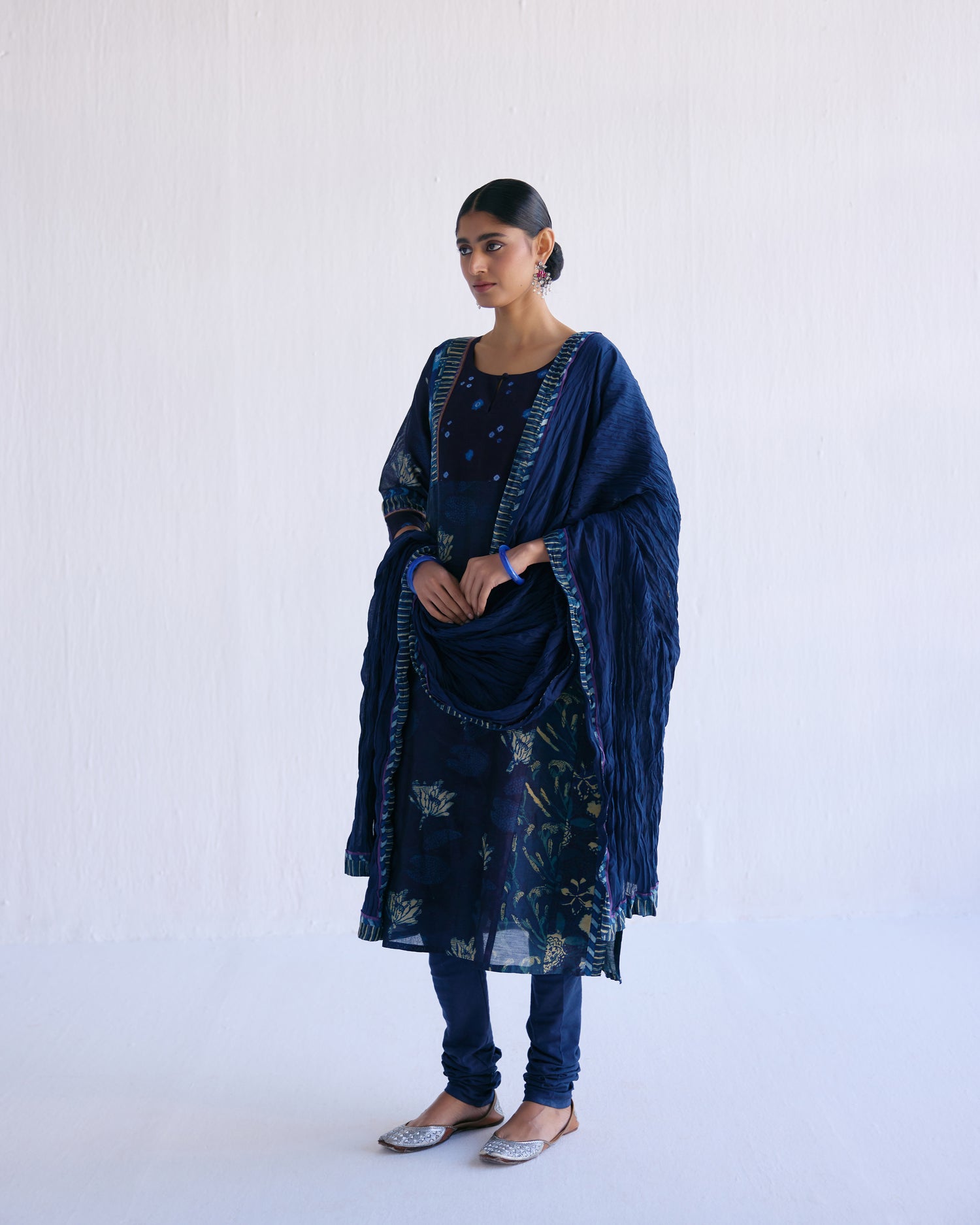 Rozana Cotton Crinkled Dupatta  Indigo (9098546577707)