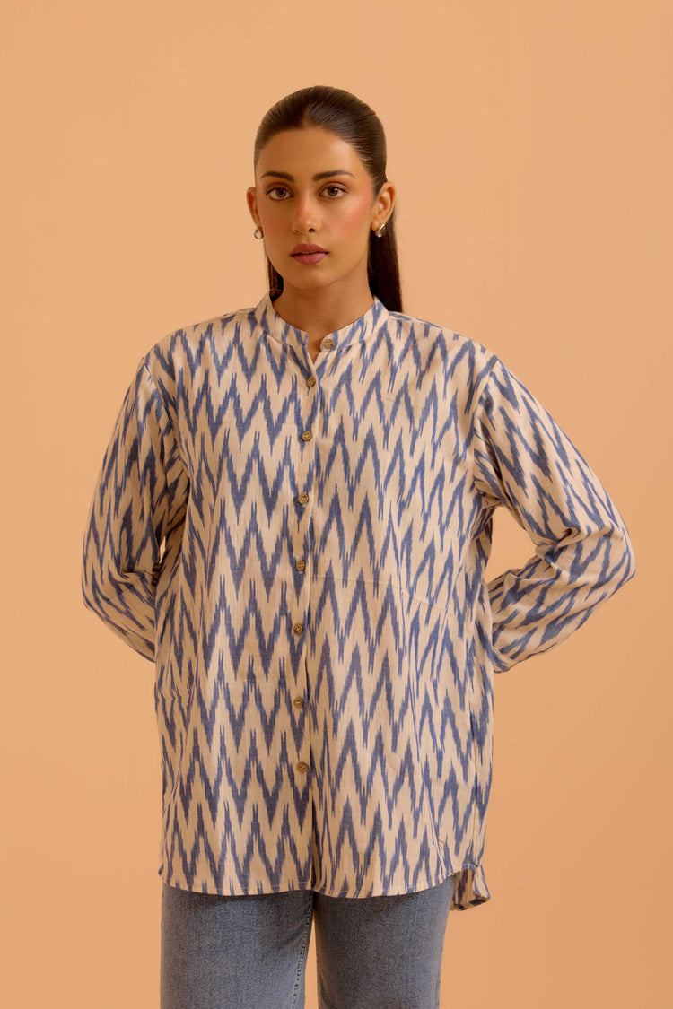 Abeera Ikkat Shirt White Blue