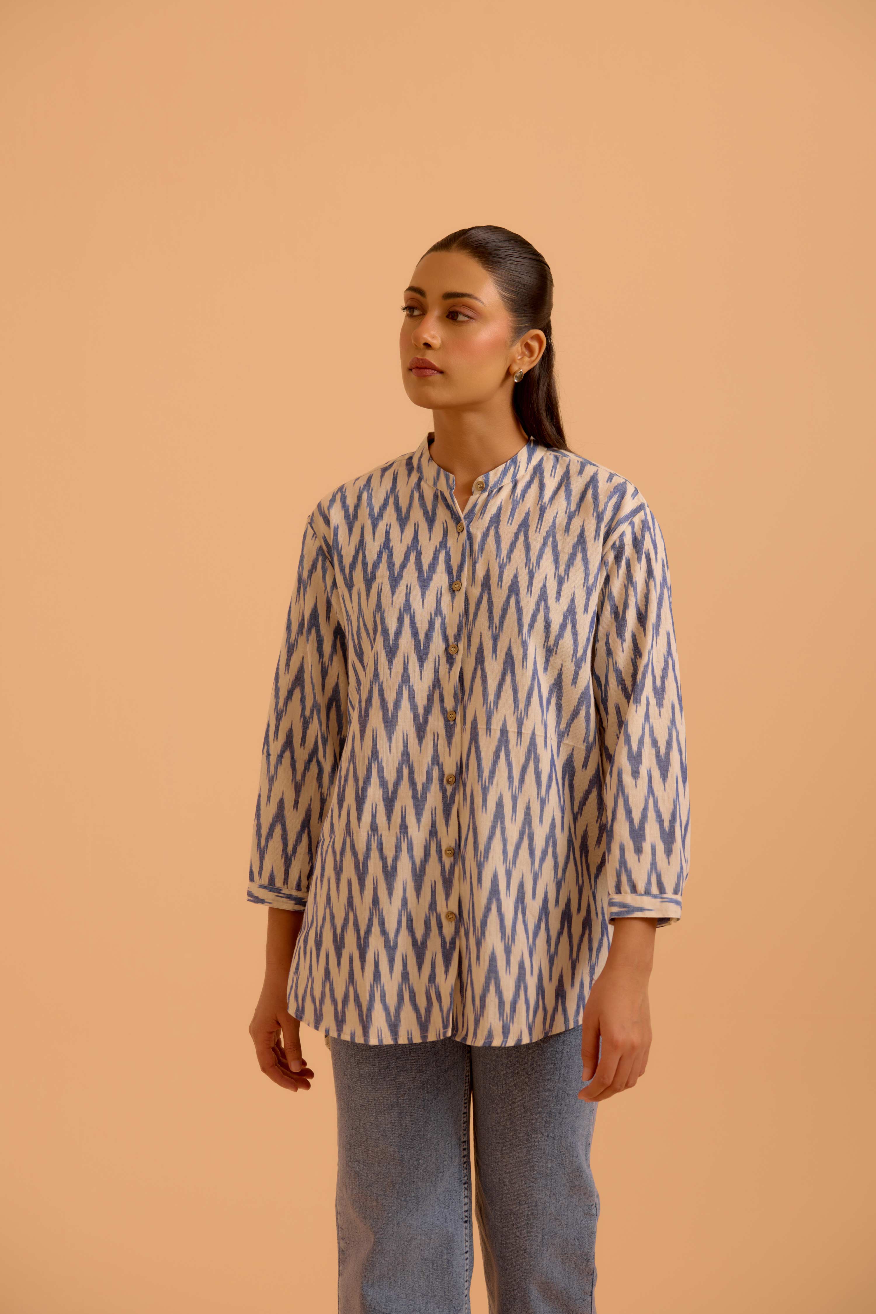 Abeera Ikkat Shirt White Blue