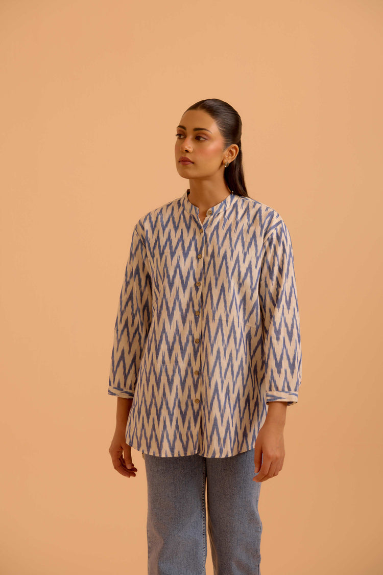 Abeera Ikkat Shirt White Blue