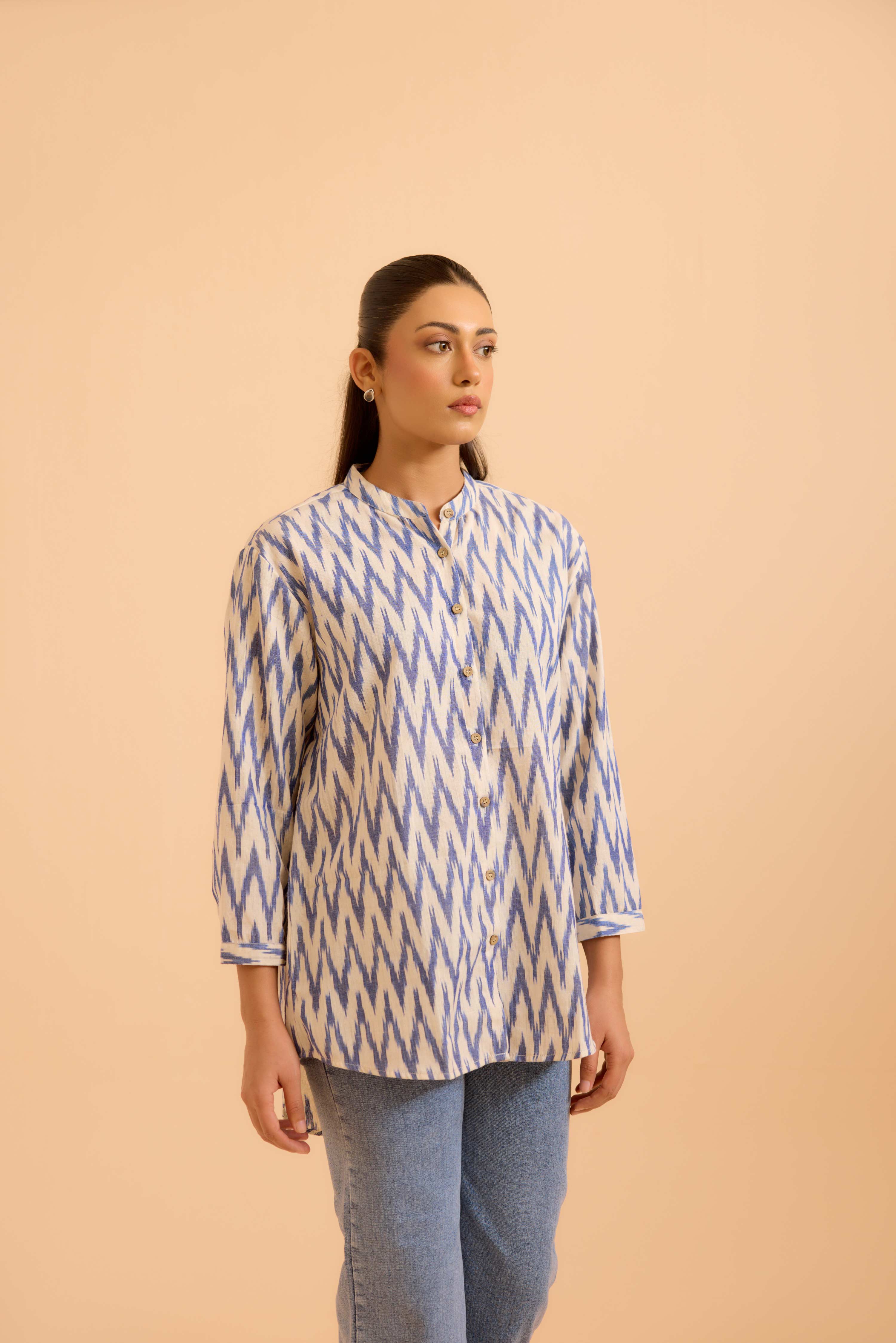 Abeera Ikkat Shirt White Blue