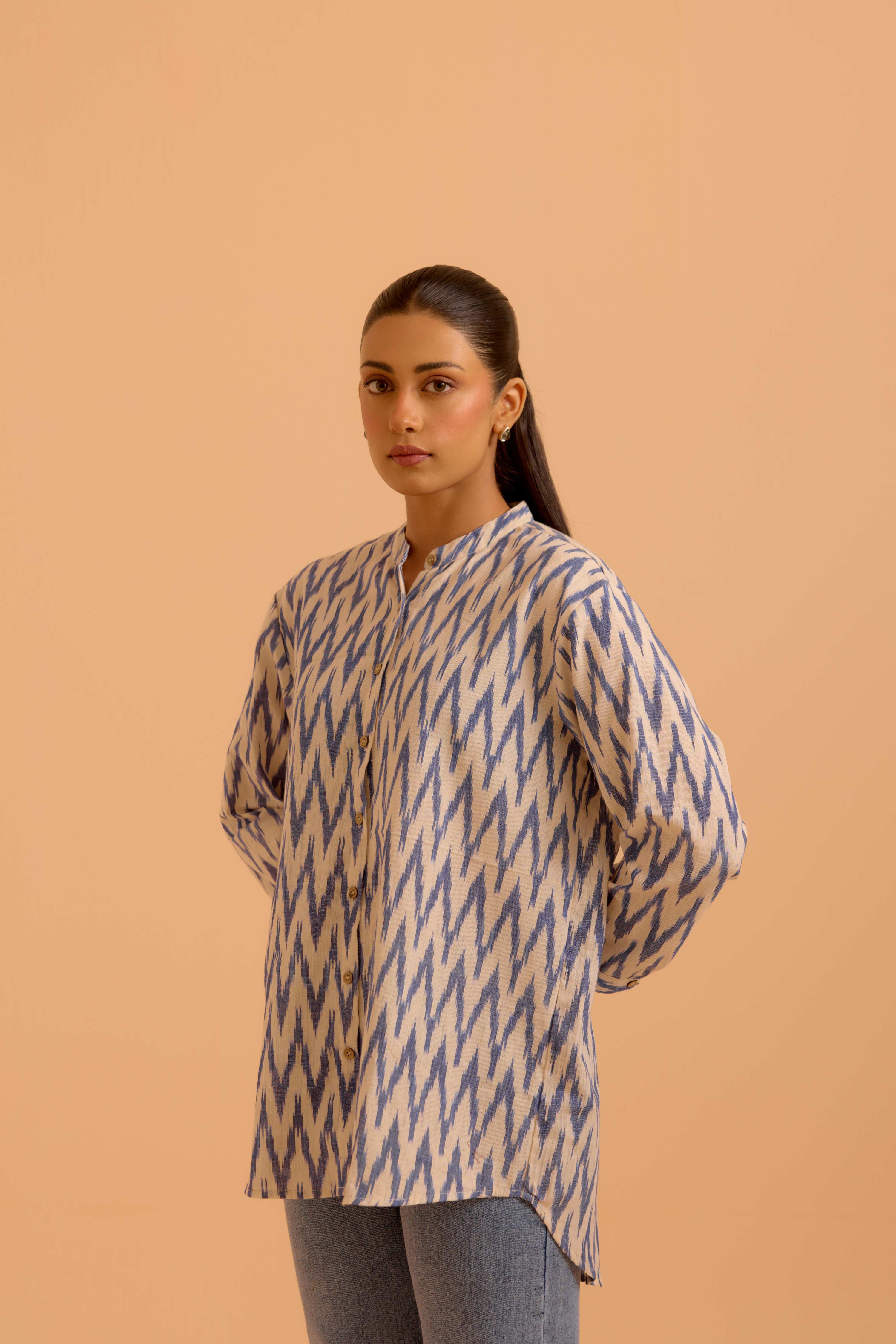 Abeera Ikkat Shirt White Blue