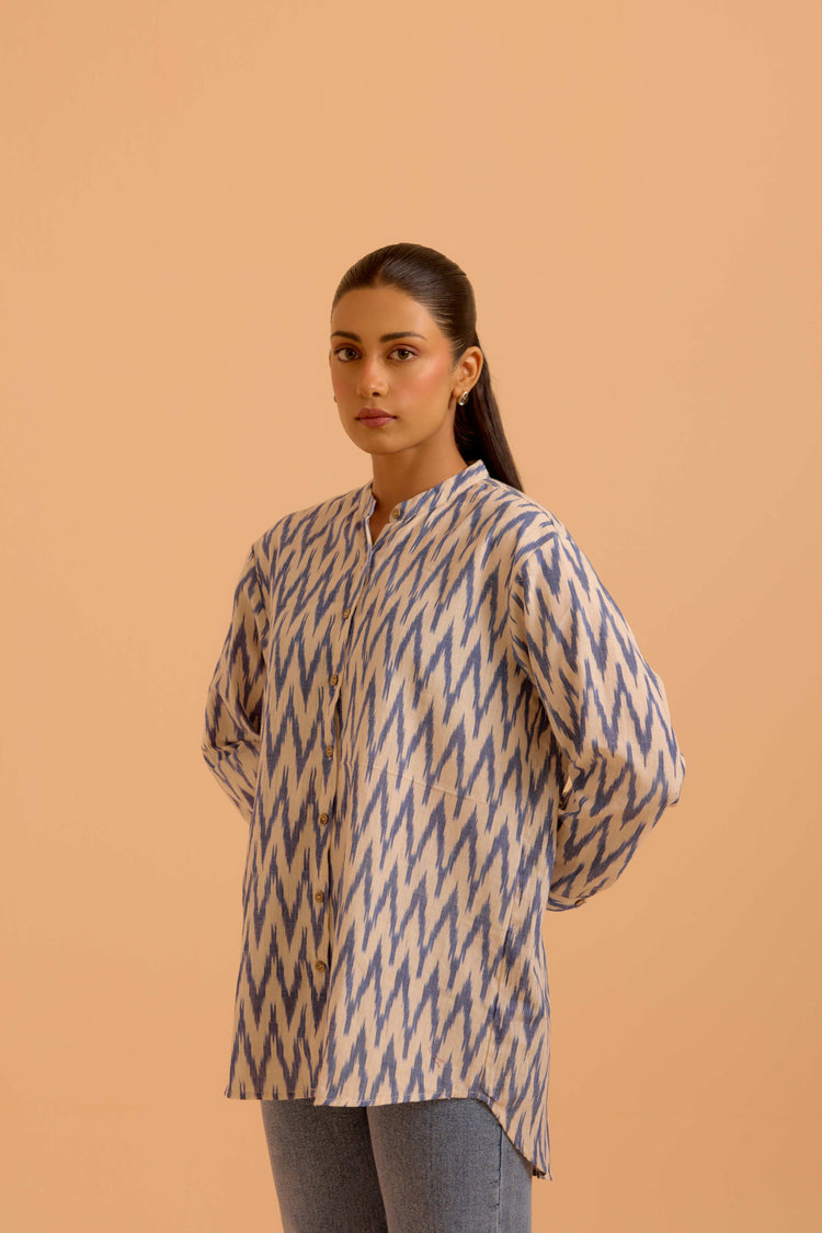 Abeera Ikkat Shirt White Blue