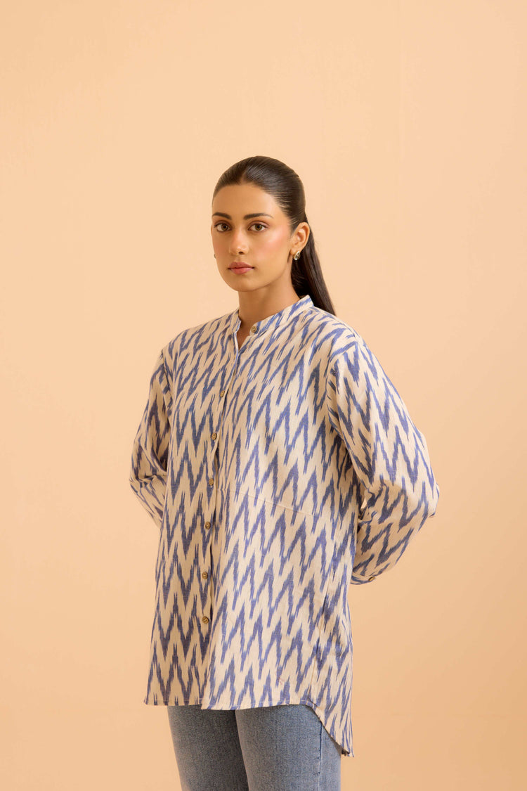 Abeera Ikkat Shirt White Blue