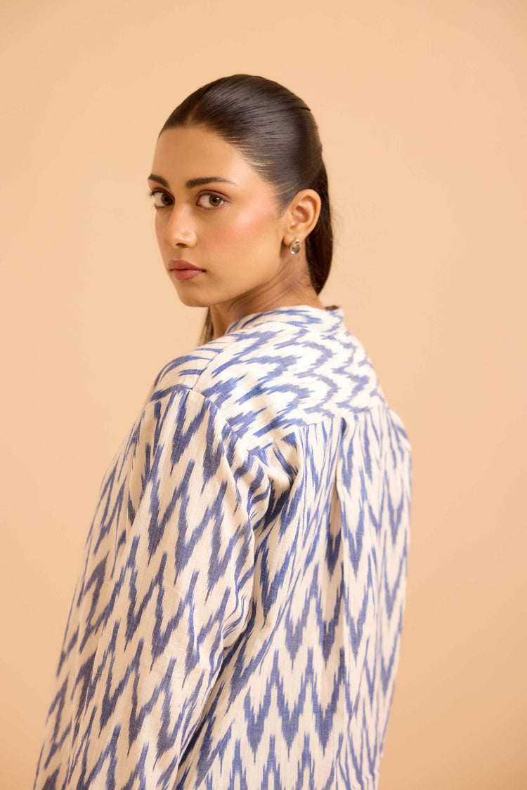 Abeera Ikkat Shirt White Blue