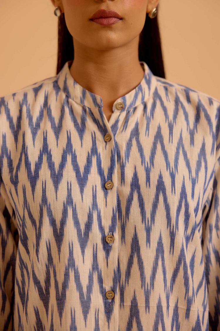 Abeera Ikkat Shirt White Blue