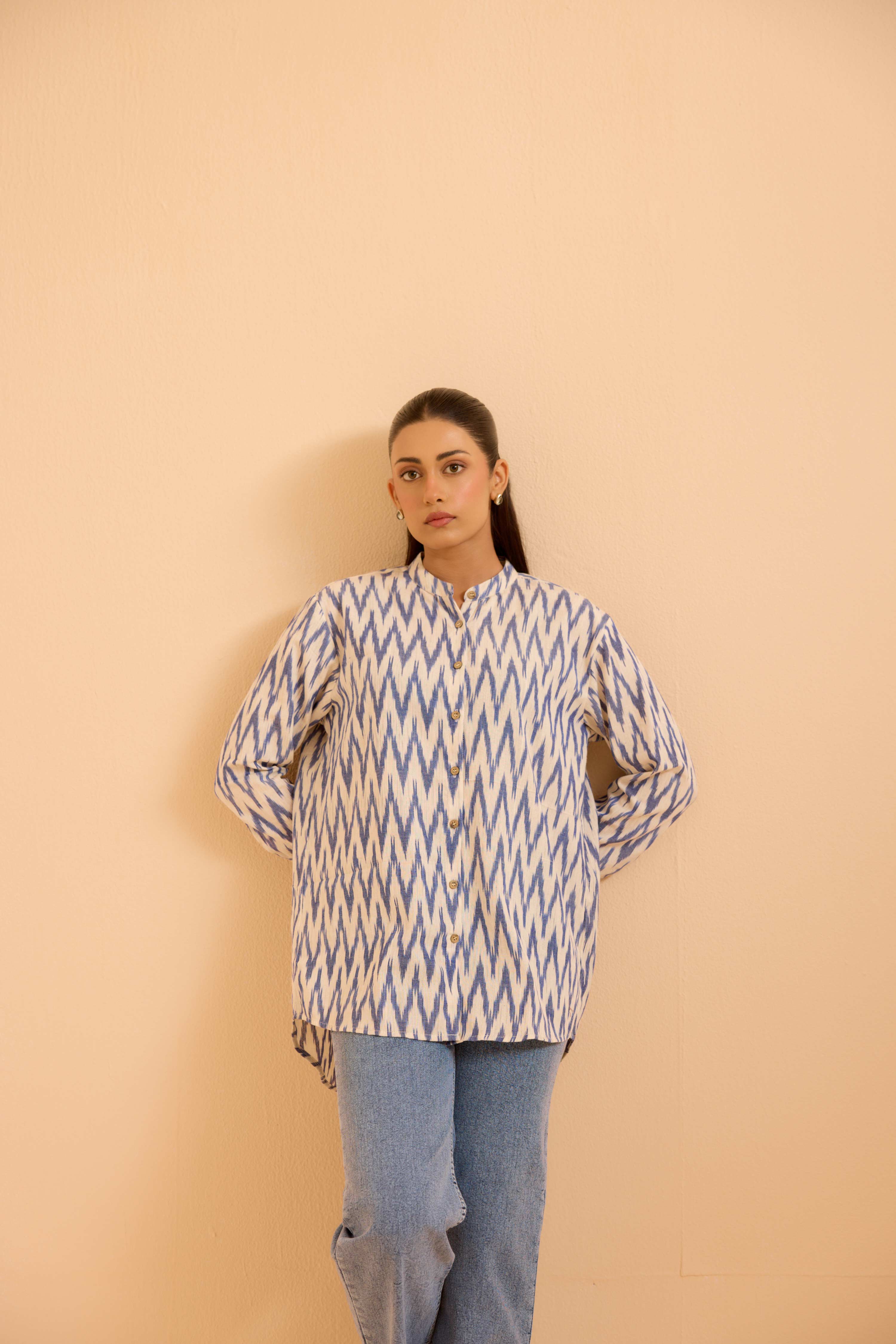 Abeera Ikkat Shirt White Blue