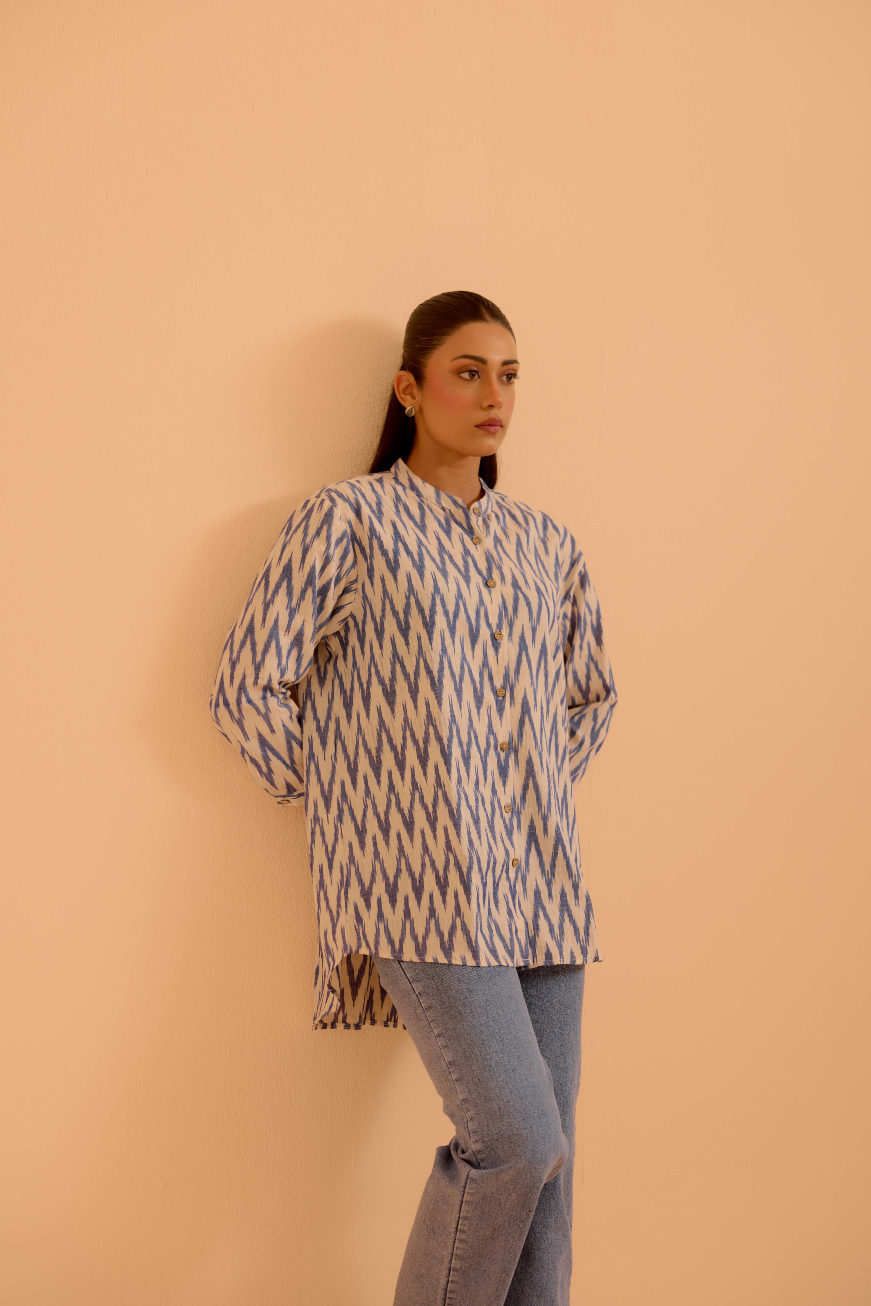 Abeera Ikkat Shirt White Blue