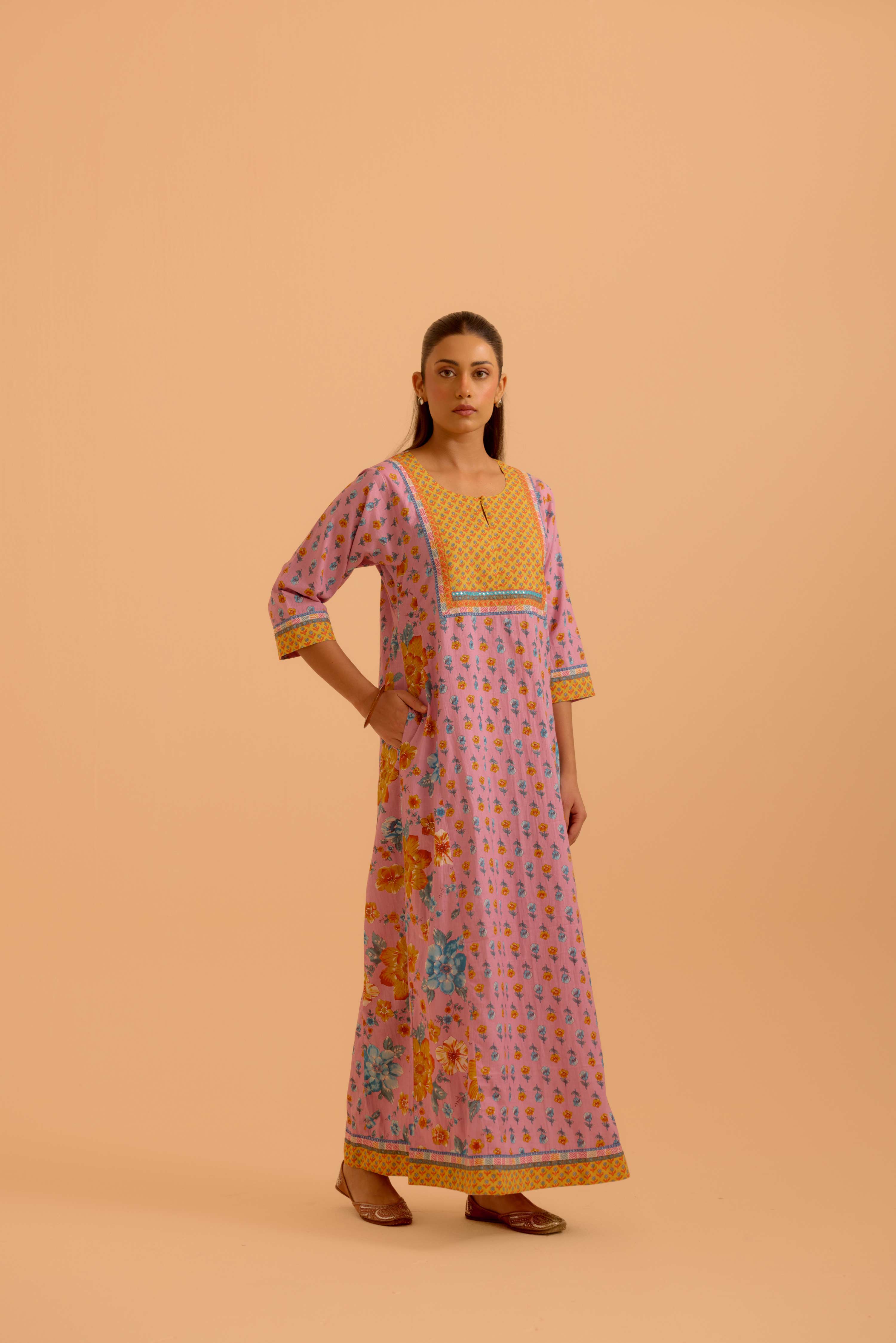 Rozana Light Pink Blue Caftan
