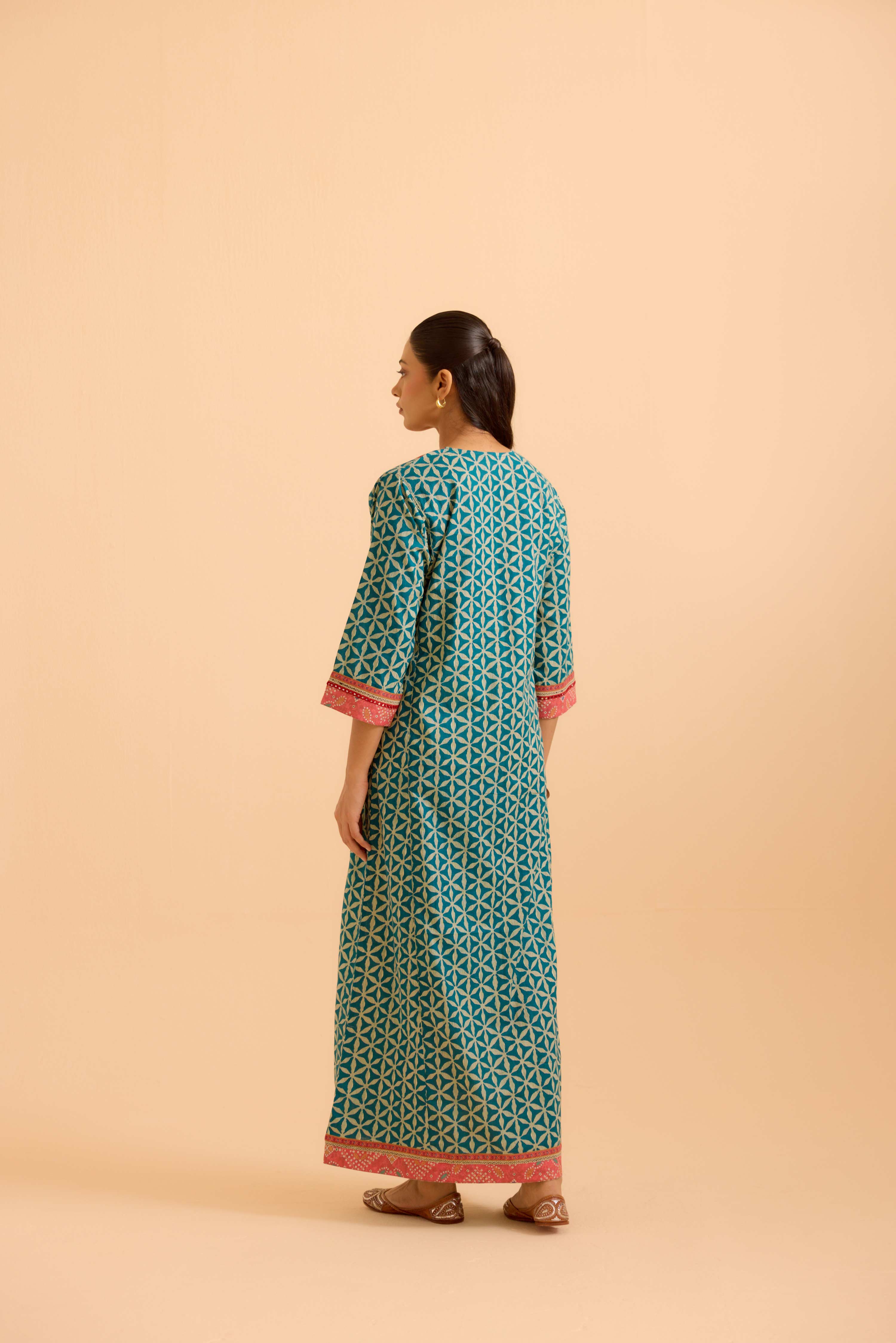 Rozana Teal Blue Pink Caftan
