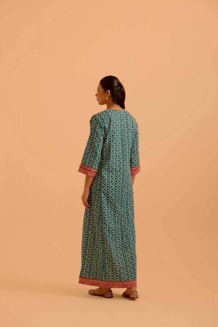Rozana Teal Blue Pink Caftan