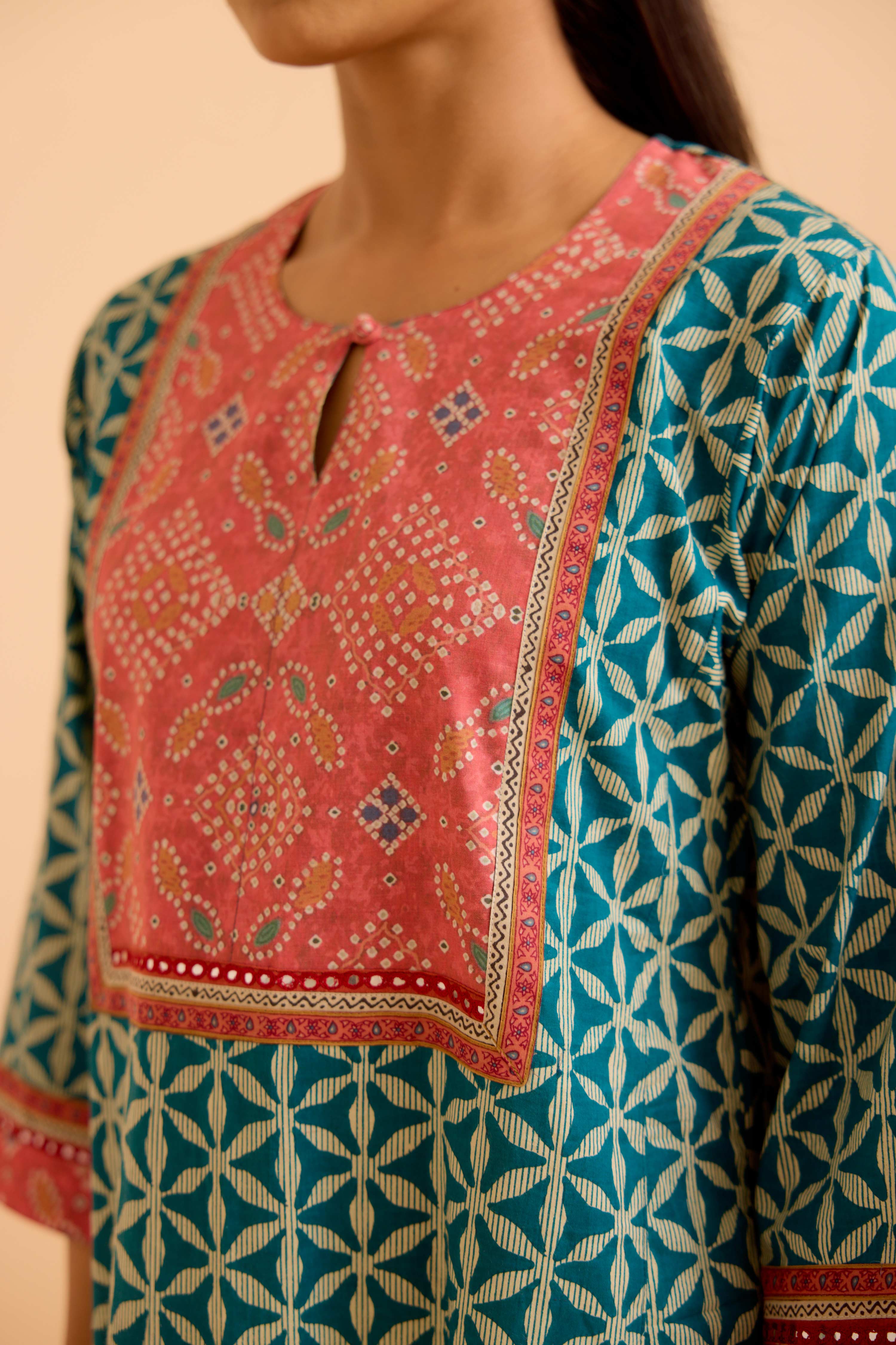 Rozana Teal Blue Pink Caftan