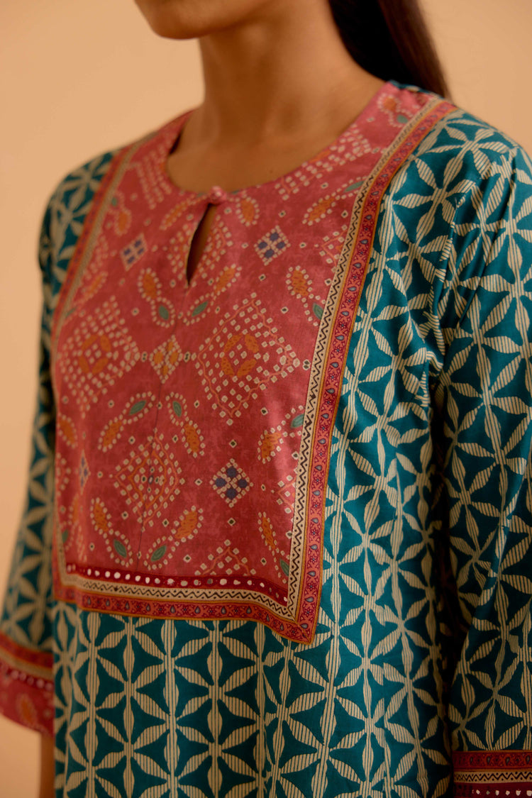 Rozana Teal Blue Pink Caftan