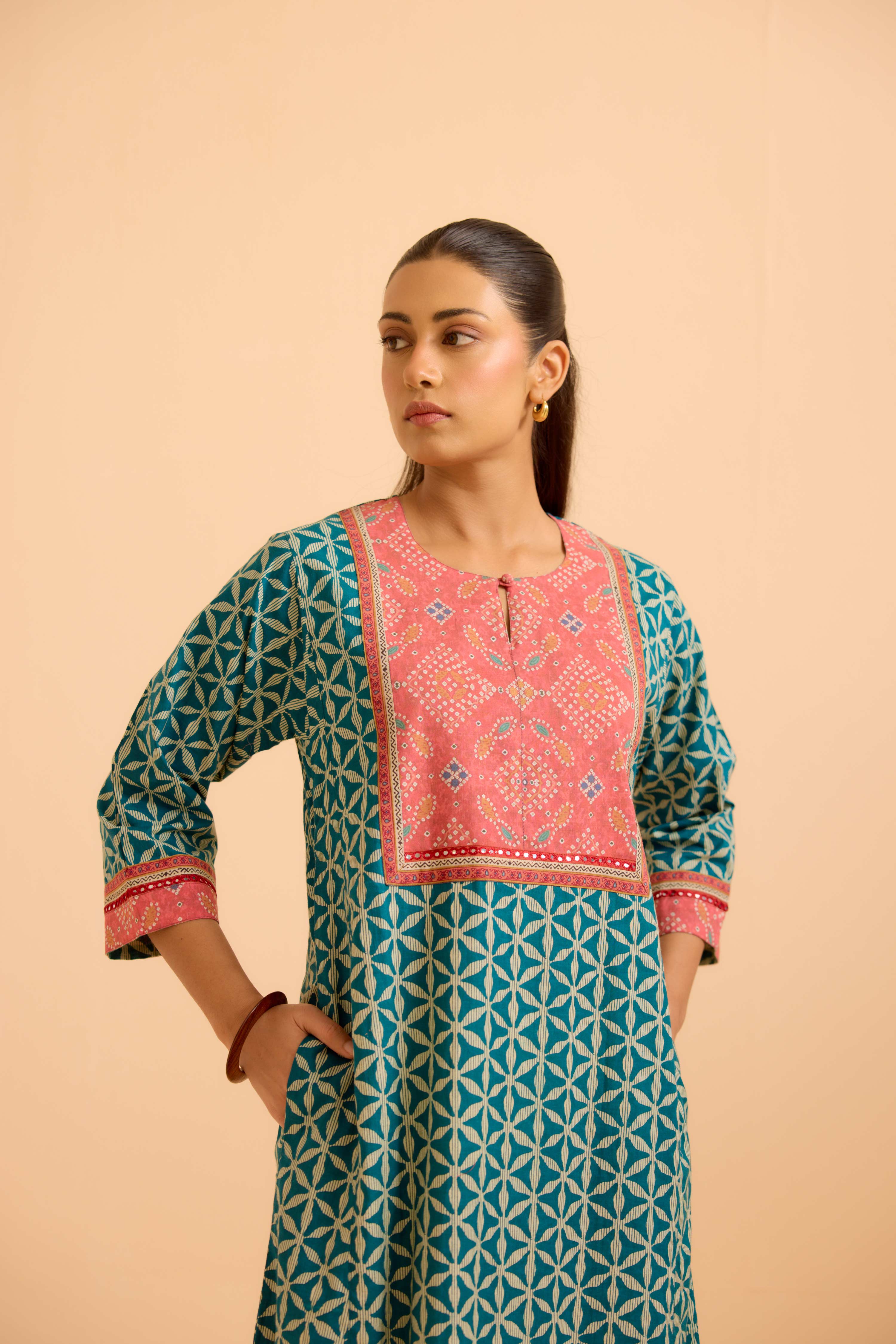 Rozana Teal Blue Pink Caftan
