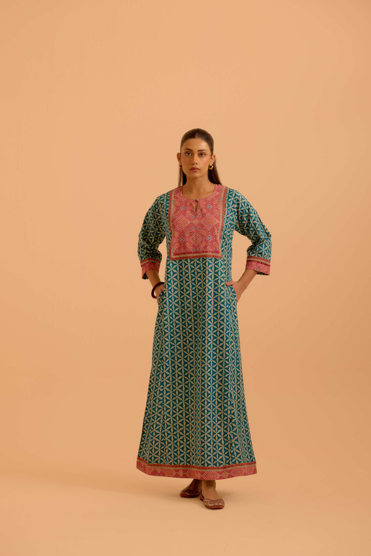 Rozana Teal Blue Pink Caftan