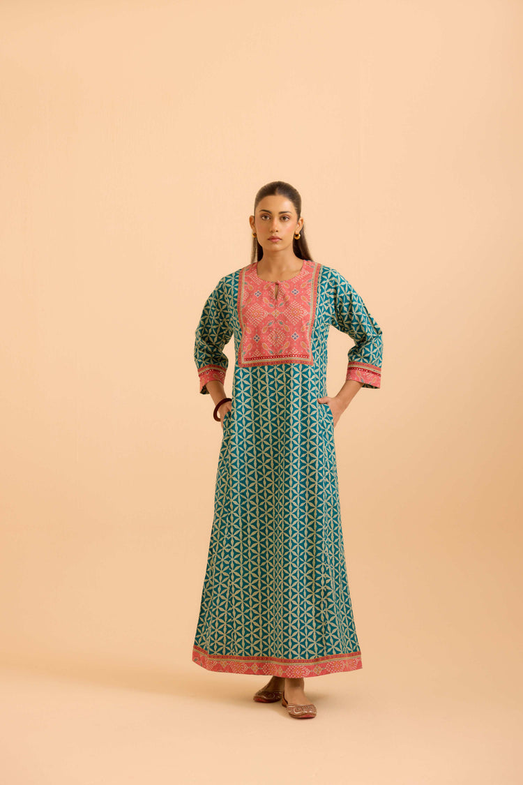 Rozana Teal Blue Pink Caftan