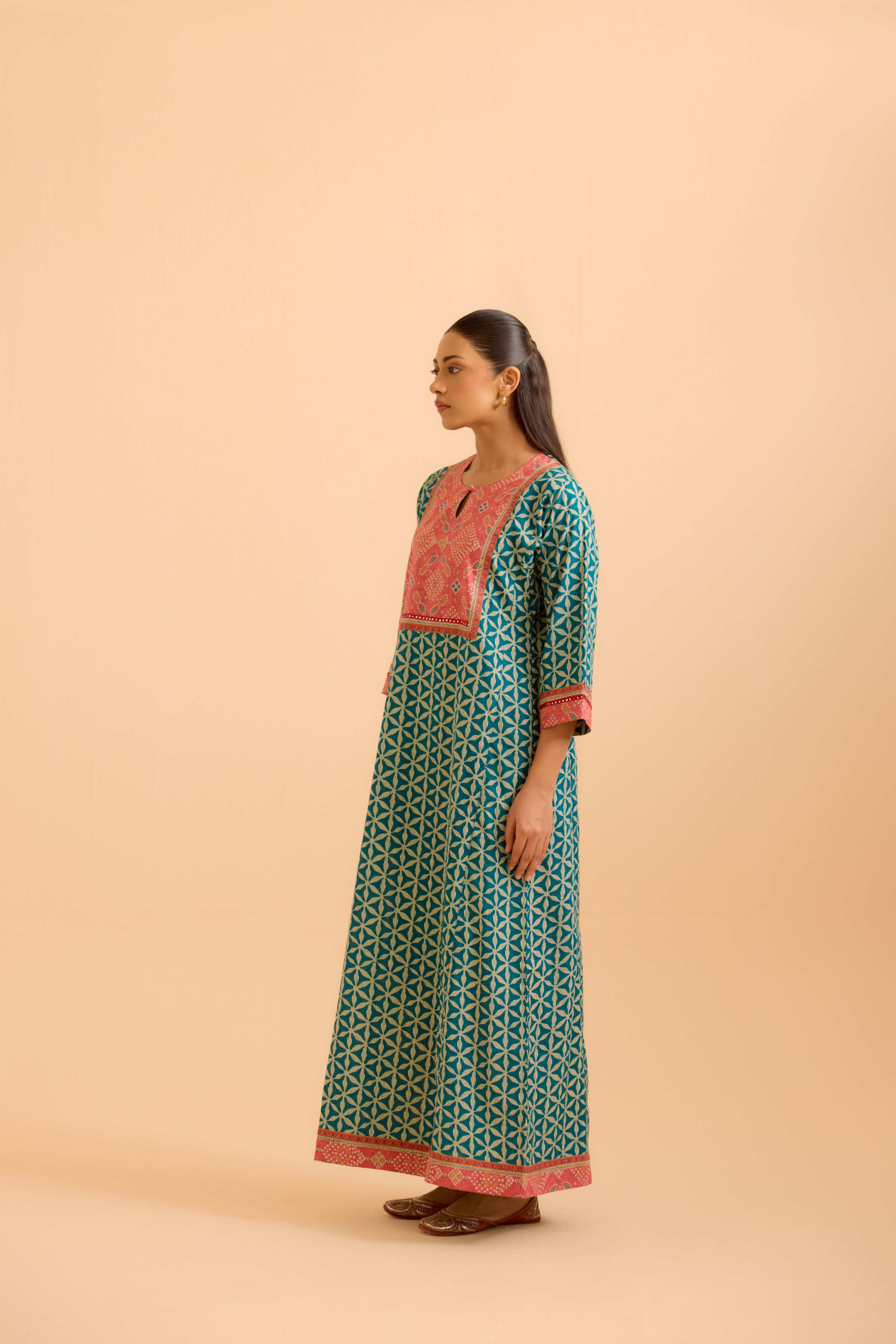 Rozana Teal Blue Pink Caftan